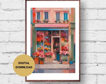 Paris Flower Shop Print, Digital Print, Cute Flower Shop Wall Art, Pink Flower Market Poster, Floral Printable Art, Chateaucore Wall Art