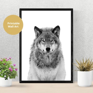 Wolf Print Digital Download, Cool Wolf Photo Black and White Printable, Wolf Picture Wall Art, Wolf Poster Digital Print, Animal Art Decor