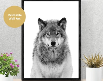 Wolf Print Digital Download, Cool Wolf Photo Black and White Printable, Wolf Picture Wall Art, Wolf Poster Digital Print, Animal Art Decor