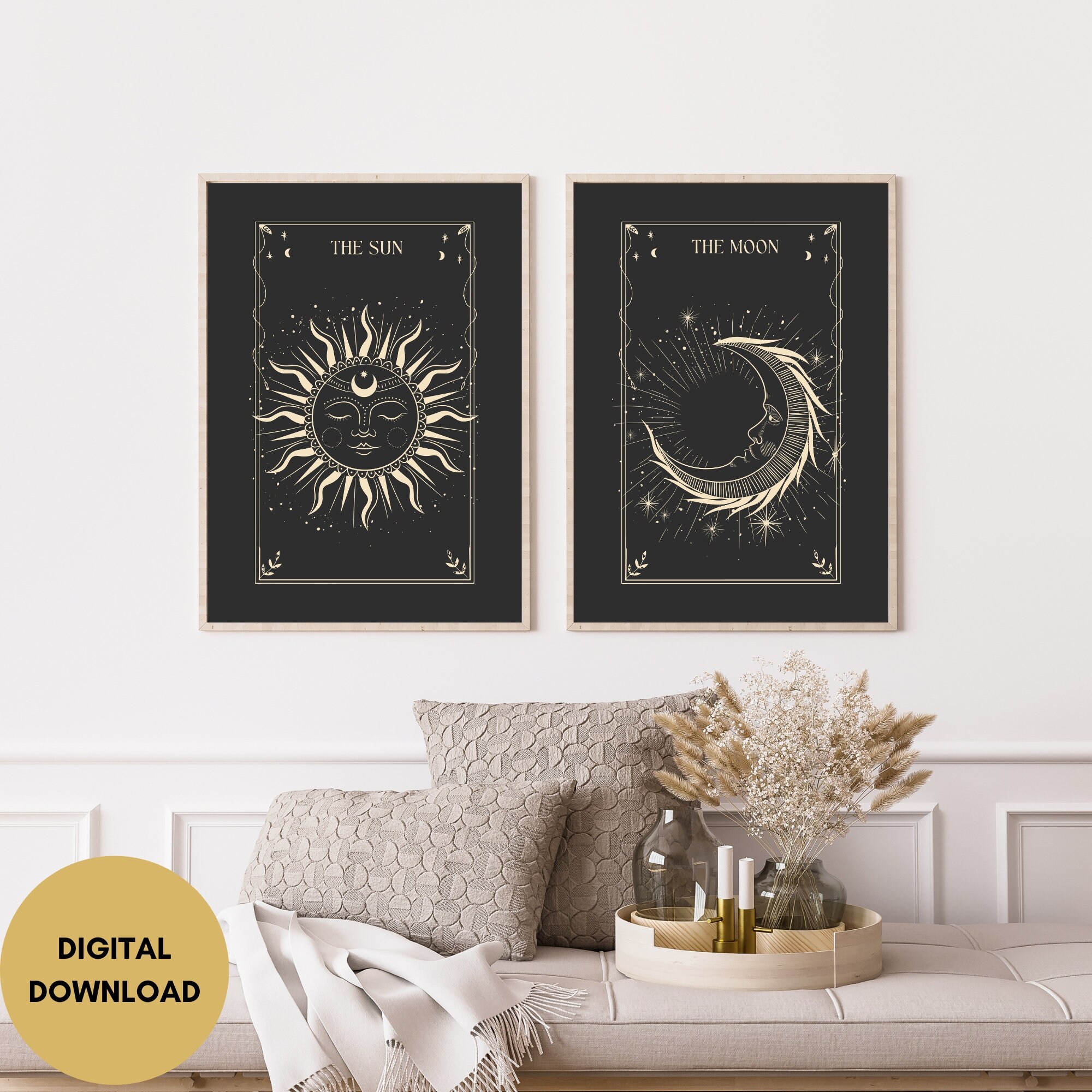 Tarot Wall Art Set, Tarot Card Sun and Moon, Digital Download, Sun and