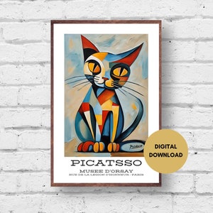 piCATsso Katze Art Print, Katze Wandkunst, Digitaldruck, lustige Katze Wanddruck, Katze Poster, Bunte Katze Druck, Picatsso Kunstdruck, Katzenmalerei