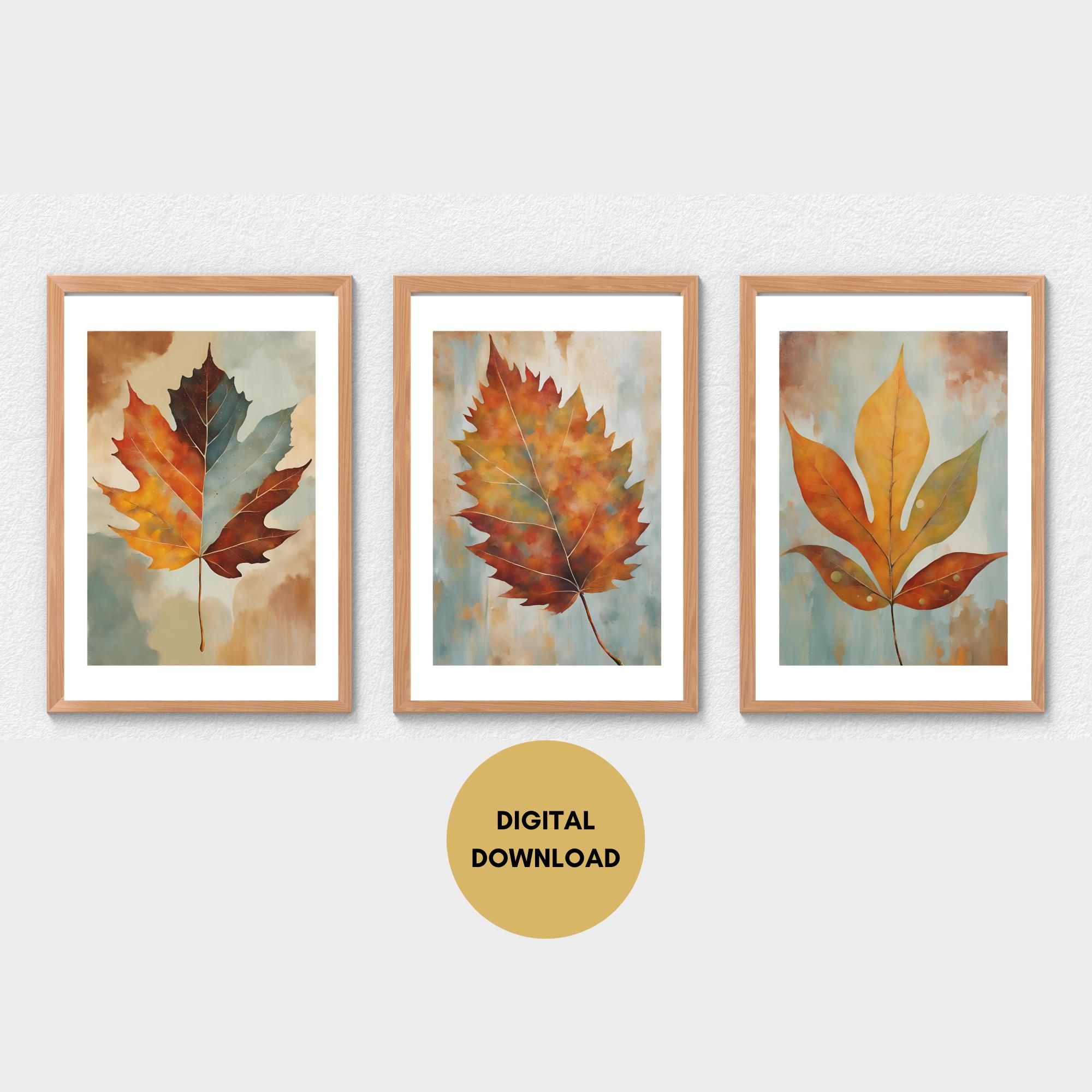 Autumn Wall Art, Set of 3, Fall Leaves, Digital Prints, Fall Wall Art ...