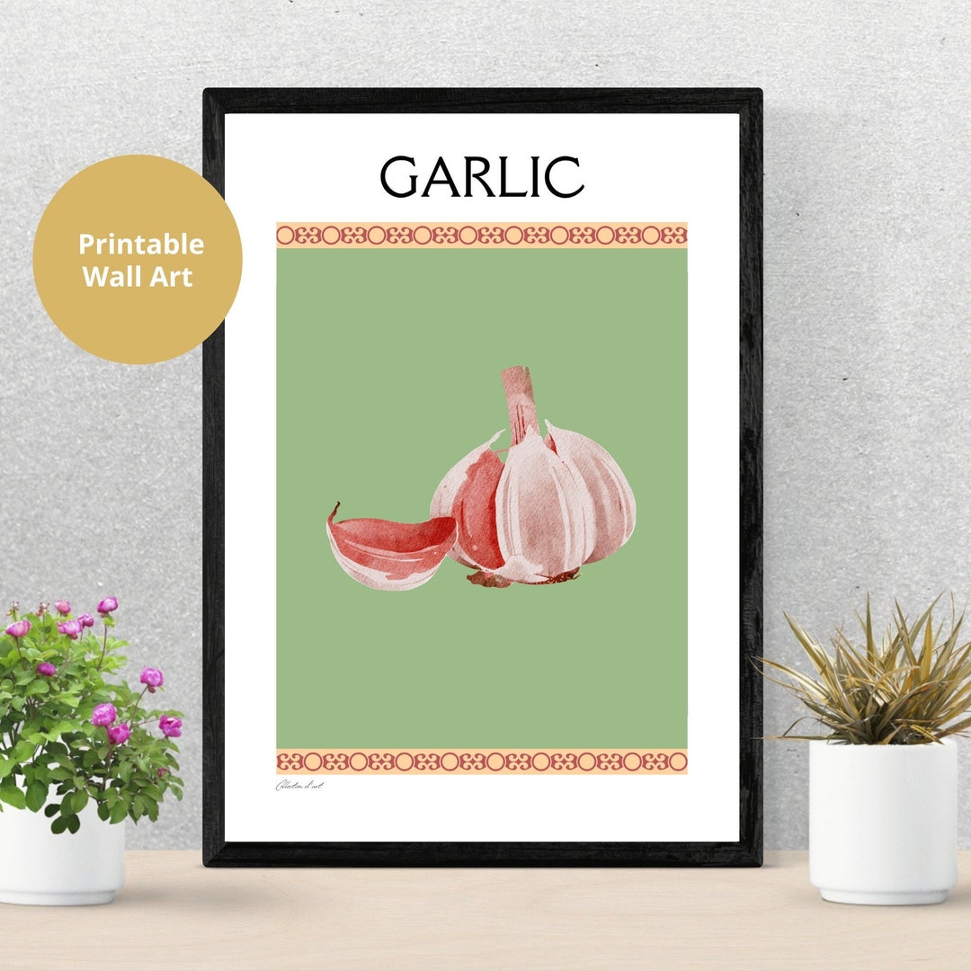 Garlic Poster, Garlic Print Digital Download, Retro Vegetable Art ...
