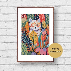 Polka Dot Cat Print, Cat Wall Art, Digital Print, Quirky Cat Art, Cat Poster, Colourful Cat Print, Retro Wall Art, Boho Cat Art Print