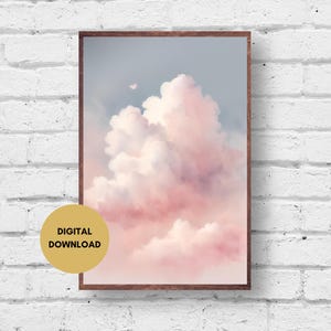 Pink Cloud Wall Art, Digital Download, Cloud Painting, Pink Cloud Artwork, Cloud with Heart, Pink and Blue Wall Art, Sky Print Wall Art