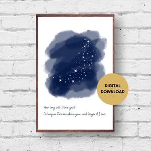 How Long Will I Love You, Lyrics Print, Digital Download, Ellie Goulding, Song Print, Love Art Print, Sky Print, Star Print, Nursery Art