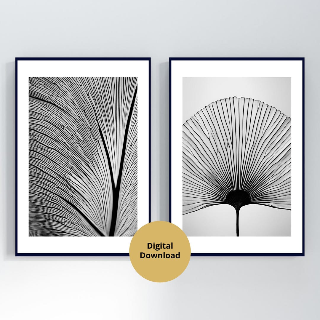 Leaf Photos, Set of 2, Black and White, Digital Print, Leaf Wall Art ...