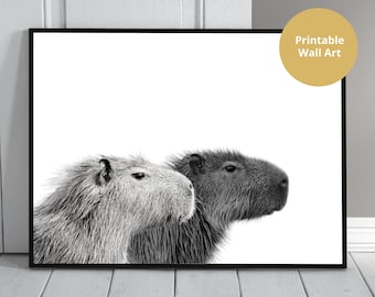 Impresión digital de capibara, foto de capibara en blanco y negro para imprimir, arte mural con imagen de capibara, póster de capibara para impresión digital
