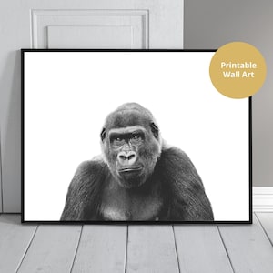Gorilla Print, Digital Download, Black and White, Gorilla, Printable, Wall Art, Gorilla Picture, Animal, Digital, Print, Jungle Animal, Wild