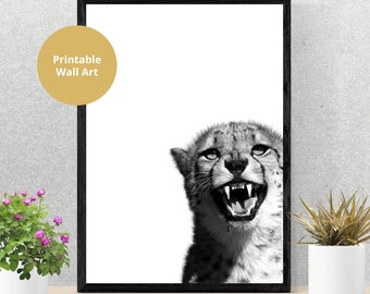 Cheetah Print Digital Download, Cool Cheetah Photo Black and White Printable, Cheetah Wall Art Picture, Cheetah Poster Digital Print