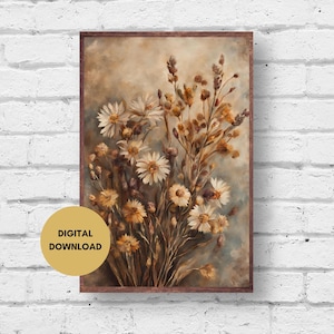 Moody Flower Painting, Digital Print, Vintage Style Flower Art, Dark Rustic Flower Print, Cottagecore Wall Art, Floral Botanical Painting