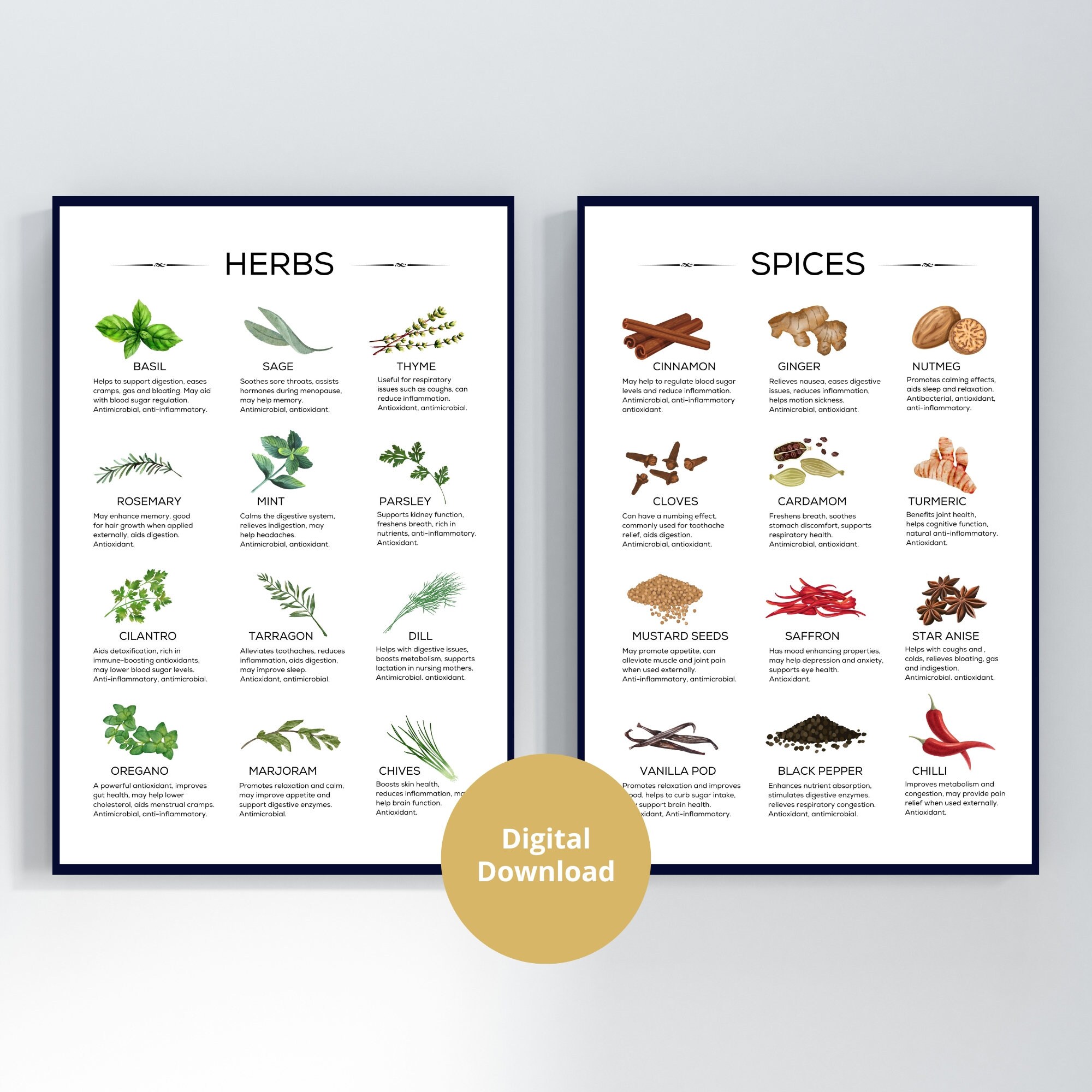 Herbs and Spices Print Set, Digital Download, Herbs and Spice for ...