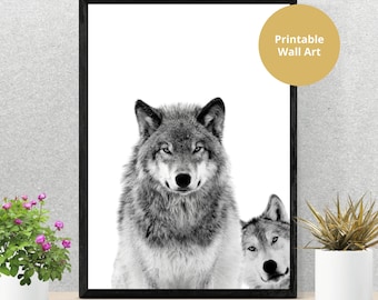 Wolf Print Digital Download, Cool Wolf Photo Black and White Printable, Wolf Picture Wall Art, Poster Digital Print, Animal Home Decor