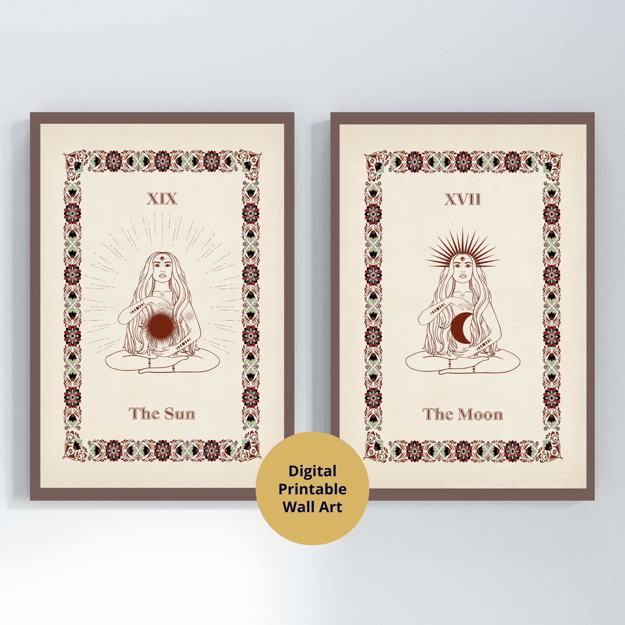 Tarot Wall Art Set, Digital Download, Tarot Print Poster, Goddess, Sun