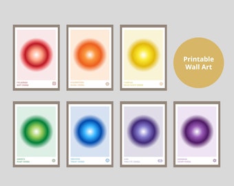 7 Chakra Poster Set, Digital Download, Chakra Wall Art, Aura Gradient Print