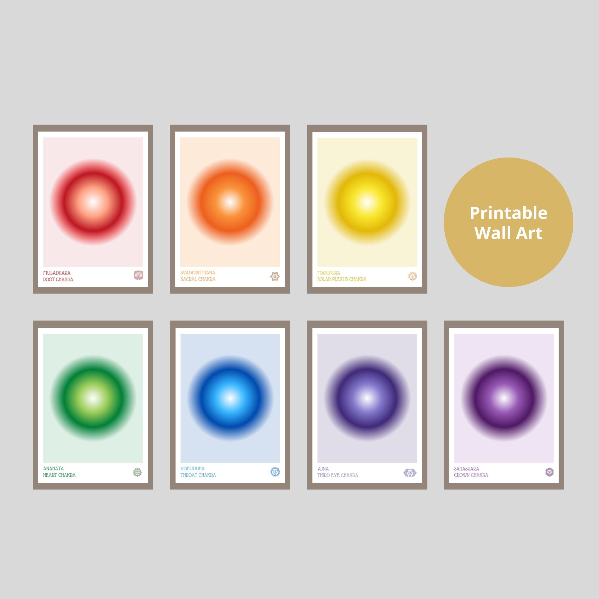 7 Chakra Poster Set, Digital Download, Chakra Wall Art, Aura Gradient ...