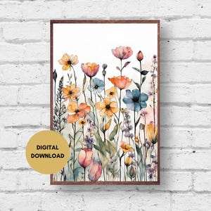 Wildflower Wall Art, Digital Print, Floral Wall Art, Watercolor Wildflower Print, Wildflower Painting, Colorful Flower Art, Nature Wall Art