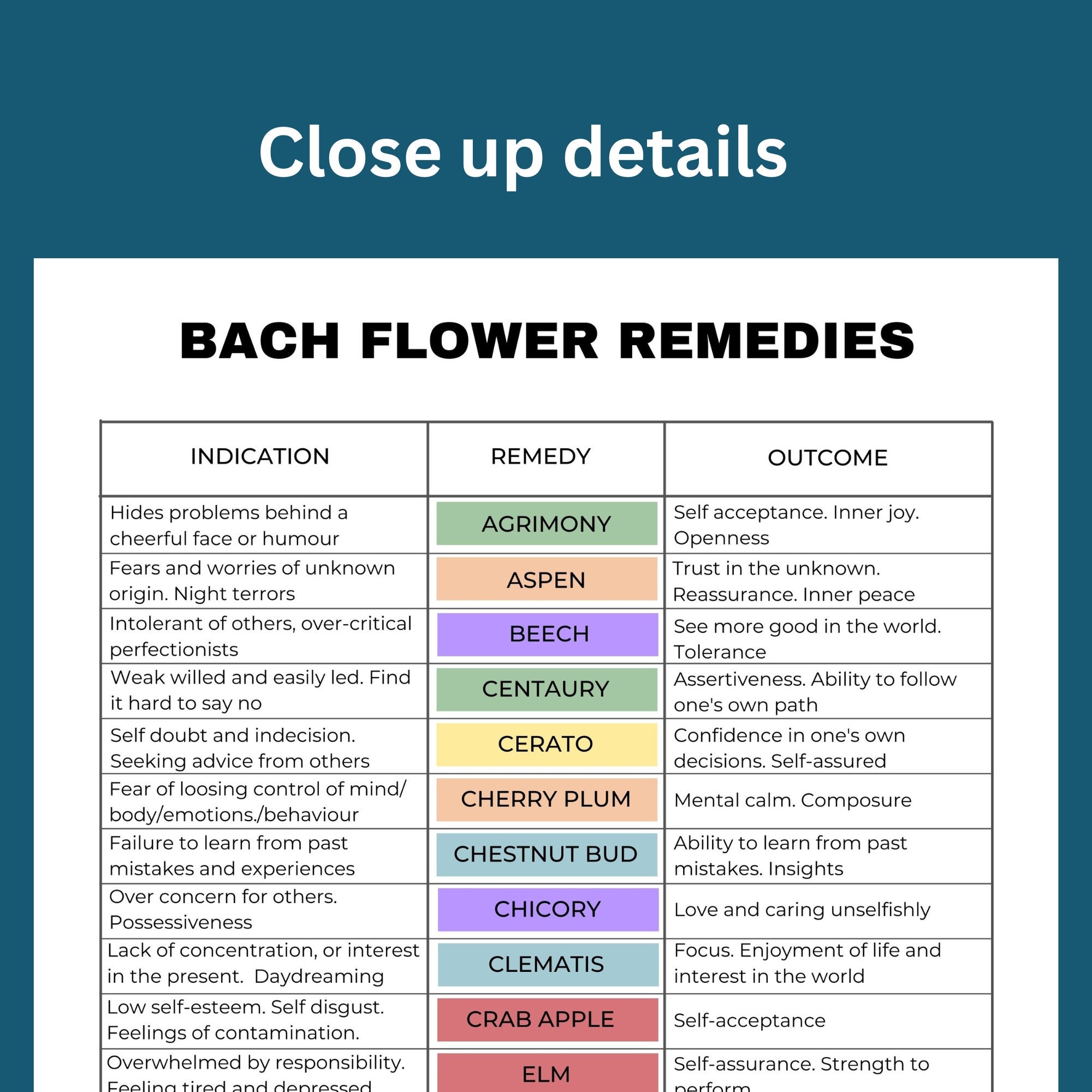 Bach Flower Remedies Chart, 38 Bach Flower Remedy Poster, Bach Flower