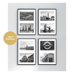 London Photo Print Set, Digital Download, London City Black and White Travel Poster Print Set, London Photography, Modern City Art, Digital
