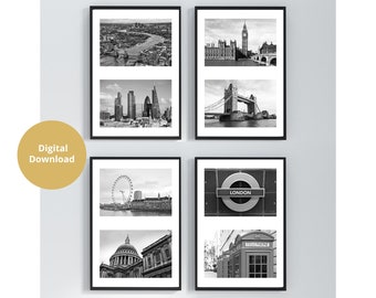 London Photo Print Set, Digital Download, London City Black and White Travel Poster Print Set, London Photography, Modern City Art, Digital