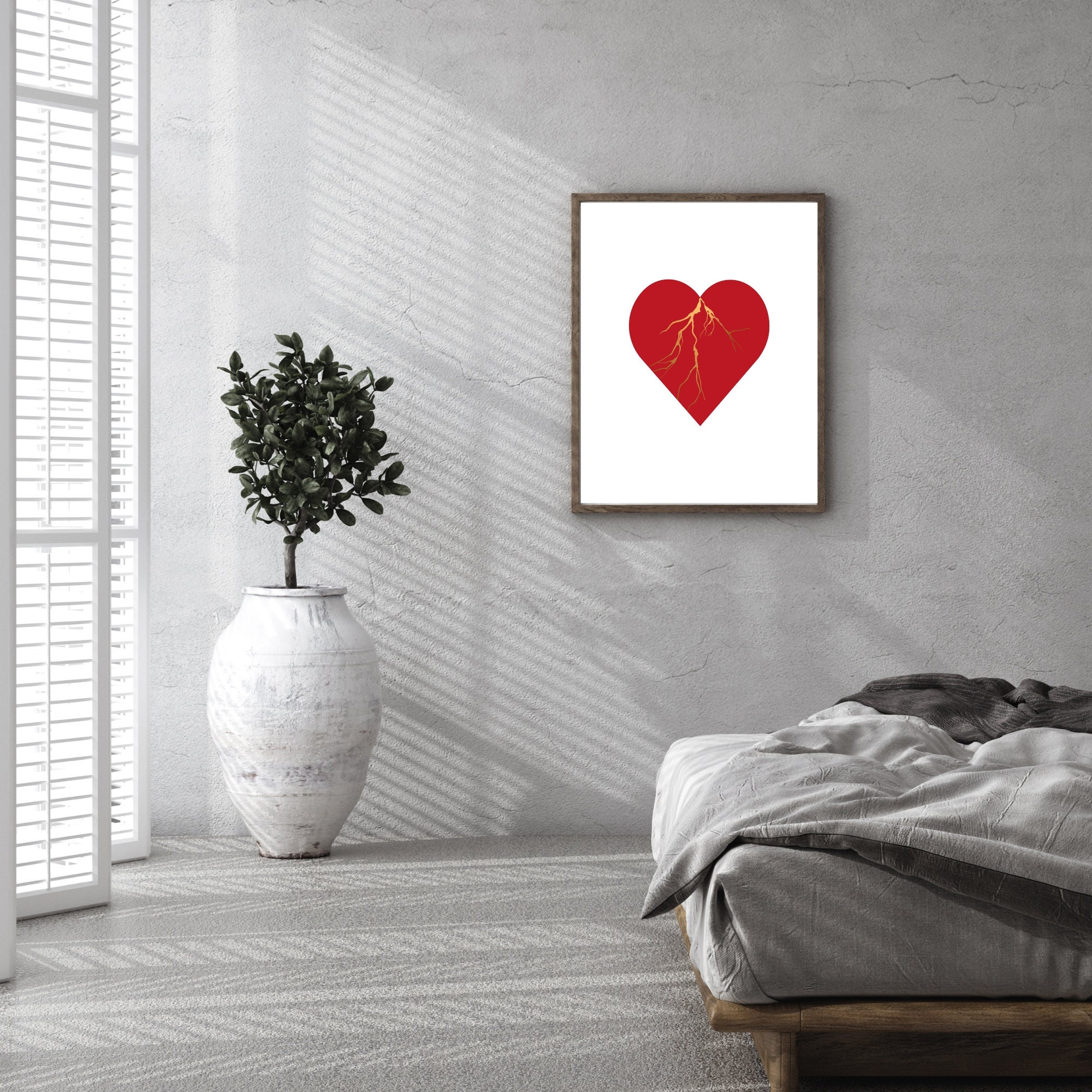 Kintsugi Red Heart Wall Art Print Digital Download Japanese Etsy