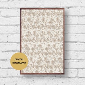 Beige Pattern Art Print, Digital Prints, Indian Fabric Pattern Wall Decor, Textile Print, Beige Wall Art, Paisley Wall Art, Paisley Pattern