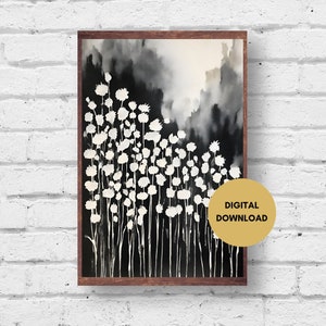 Black and Beige Abstract Wall Art, Digital Download, Watercolor Abstract Painting, Plant Wall Art, Botanical Abstract, Flower Wall Art