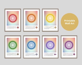 7 Chakra Poster Set, Digital Download, Chakra Print, Chakra Poster, Chakra Wall Art, Digital Print Chakra Printable, Set of Seven Prints