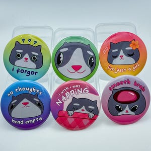 Relatable Cat Meme Round Button Pin Badges — Cat Mom Gift Idea , Chronically Online Humour , Funny Cat Pins