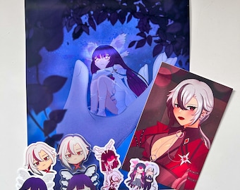Genshin Impact Arlecchino & Columbina (Arlebina) Bundle - Prints, Stickers, and Acrylic Pins