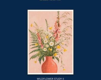 Foxglove Coral Bloom Cottagecore Wildflower Print, Fine Art Botanical Wall Art, British Country Decor