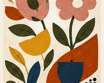 Garden No. 73 Retro Botanical Giclée Print, 70s Floral Wall Art, Vintage Boho SUNWORN Print, Layer and Light