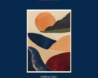 Terracotta Navy Oxblood Abstract Fine Art Print, Modern Boho Gallery Wall Decor