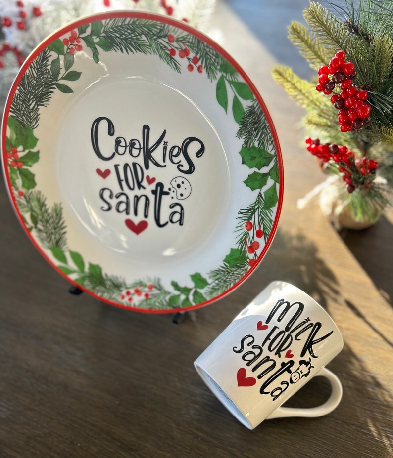 Santa Cookies and Milk Plate and Mug Set, Christmas Set, Holiday Set, Cookies for Santa Plate