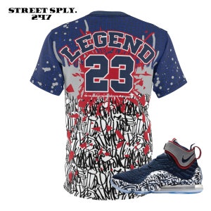Nike Lebron 17 Graffiti Cold Blue camiseta de partido "GOAT 23 Legend" imagen 2