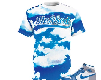 Air Jordan 1 OG High True Blue Match Shirts, Blessed Graphic T-Shirts