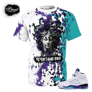 Sneaker Match Tee für Männer, Unisex Grafik-T-Shirt, Air Jordan 5 Retro Trauben Design, Streetwear Fashion Shirt, Basketball Sneaker T-Shirt, Jordan