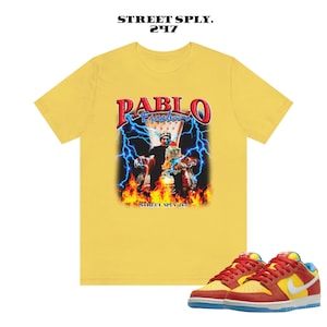 SB Dunks Bart Sneaker Match Tees Yellow Black Red Pablo Vintage tee