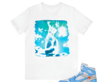 Camiseta a juego con las zapatillas Air Jordan 1 Powder Blue, camisa University Blue Cloud