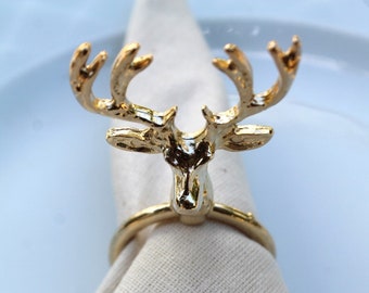 Deer Head Metal Napkin Ring Set, Gold Napkin Ring, Christmas Table, Christmas Decor, Christmas Napkin Rings, Metal Napkin Ring