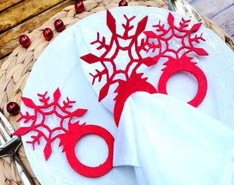 Set Of 6-12-24, Snowflake Felt Tree Napkin Ring Set, Christmas Napkin Ring, Christmas Dinner, Christmas Decor, Christmas Napkin Rings