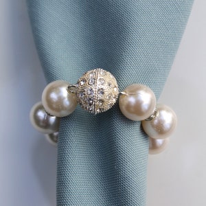 Silver Magnetic Napkin Ring, Plastic Pearl Beaded Napkin Ring, Napkin Holder Set, Silver Shiny Stone Napkin Ring, Napkin Rings, Table Decor image 4