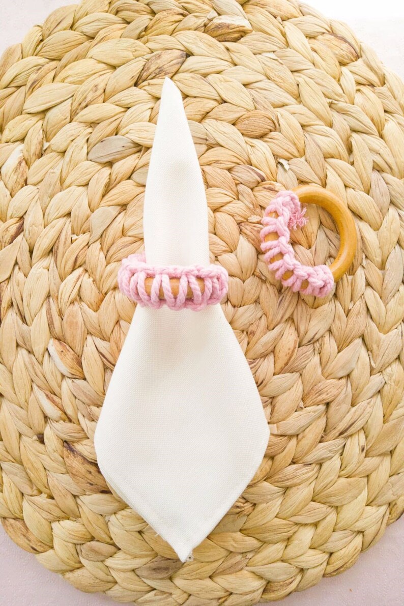 Macrame Cotton Wood Napkin Ring Table Decor Macrame Napkin Etsy