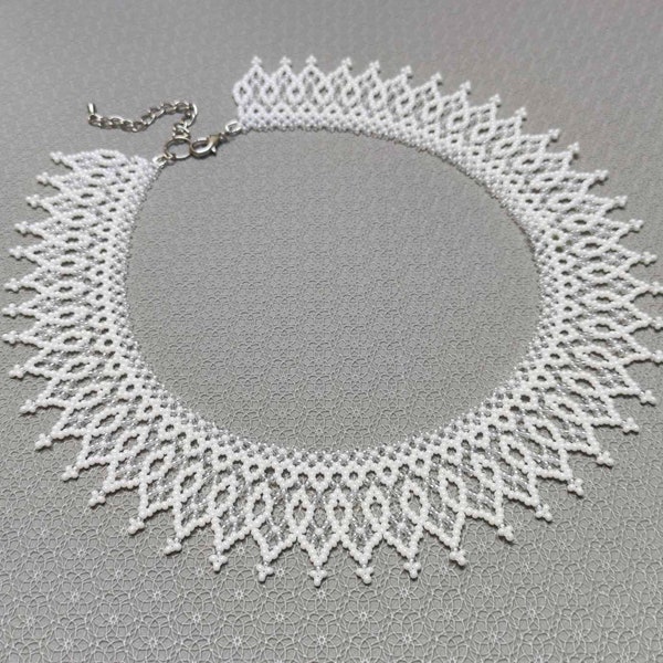 Beaded Long Necklace Set in White Color For Bridal - 3594