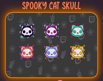 Spooky Cat Skull Sub/Bit Badges Twitch | Discord | For Streamers | HALLOWEEN | 6 Badges