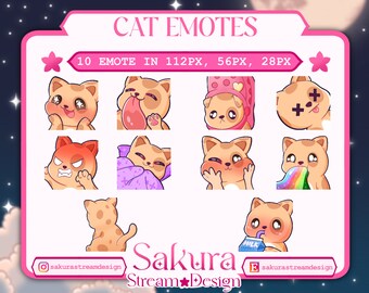 Cat Twitch Emotes | Discord | Streamer | Cute - Chibi - Emotes - Kitten - Cat | 10 premade emote