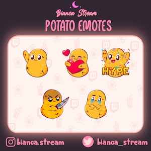 Potato Twitch Emotes | Discord | Streamer | Cute - Chibi - Kawaii| 5 premade emote