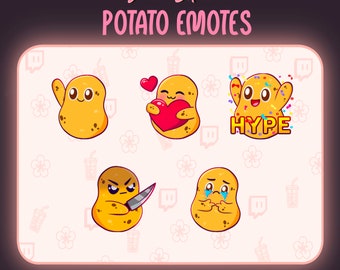 Potato Twitch Emotes | Discord | Streamer | Cute - Chibi - Kawaii| 5 premade emote