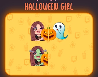 Halloween Girl Twitch Emotes: Chibi Frankenstein, Spooky Streamer (3 Premade Emotes)
