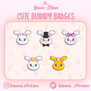 Cute Bunny Sub/Bit Badges Twitch | Cute | Kawaii | Animal | For Streamers | 5 Badge